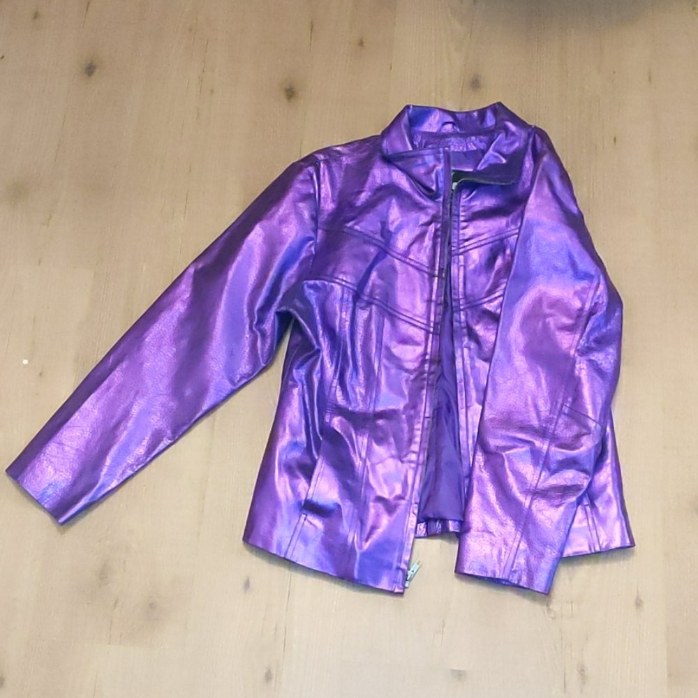 Shiny Purple Vintage 90's Leather Jacket Size M